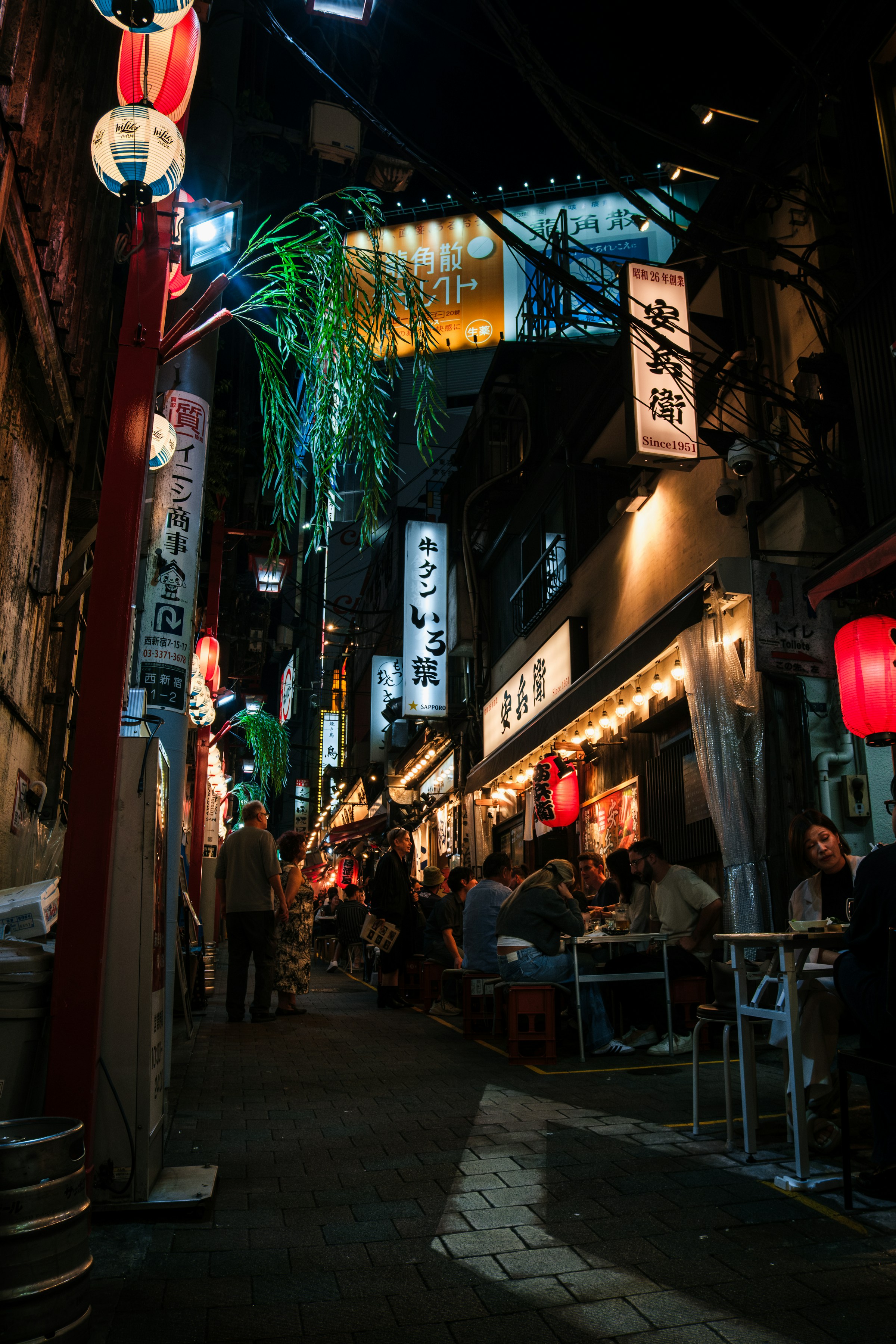 Evening alley with food stalls in Japan